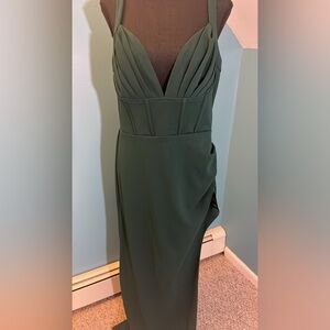 NWT Lulus Modern Diva Hunter Green Ruched Bustier Maxi Dress Size XL